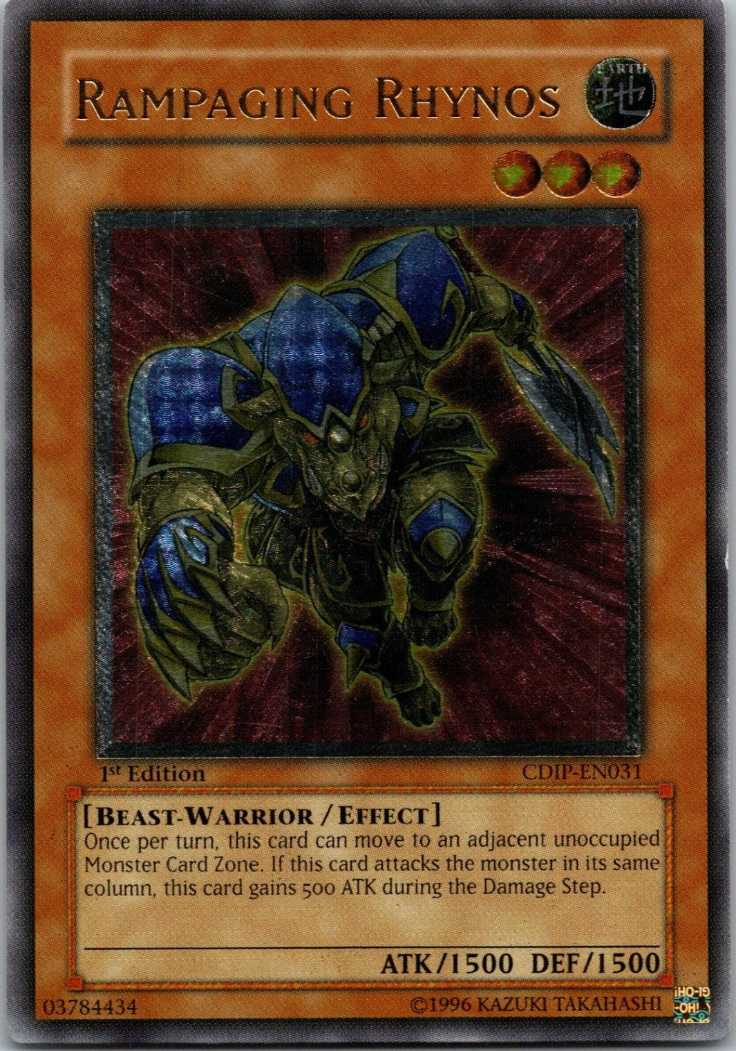 Yugioh Rampaging Rhynos CDIP-EN031 1st Edition Ultimate Rare NM