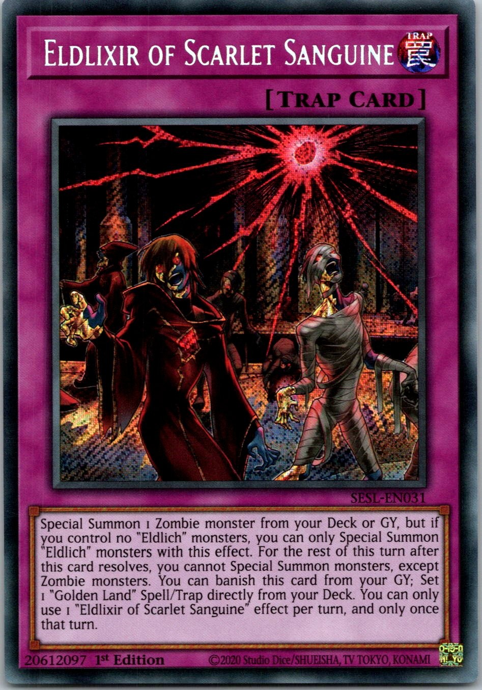 Yugioh Eldlixir of Scarlet Sanguine SESL-EN031 1st Edition Secret Rare NM