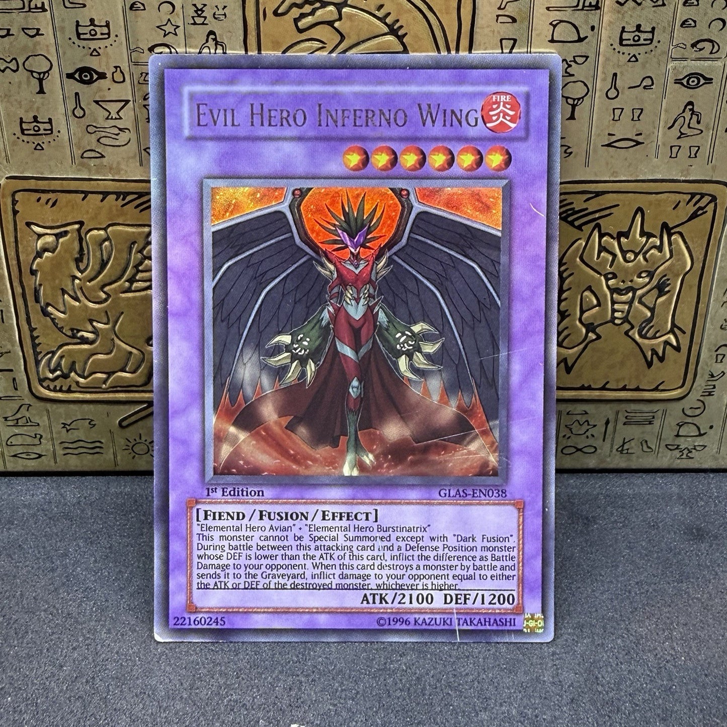Yugioh Evil Hero Inferno Wing GLAS-EN038 Ultra Rare 1st Edition MP