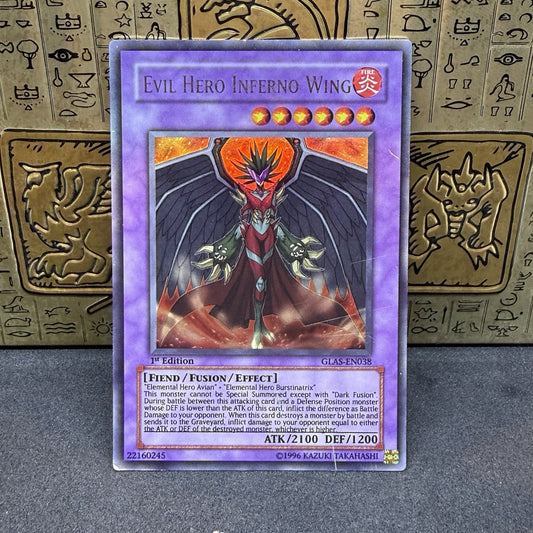 Yugioh Evil Hero Inferno Wing GLAS-EN038 Ultra Rare 1st Edition MP