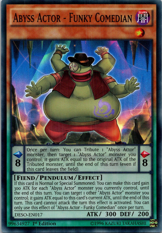 Yugioh Abyss Actor - Funky Comedian DESO-EN017 1st Edition Super Rare NM