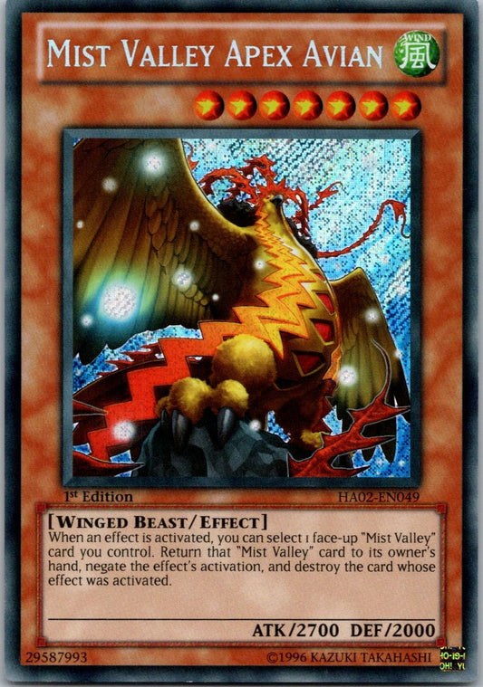 Yugioh Mist Valley Apex Avian HA02-EN049 1st Edition Secret Rare NM