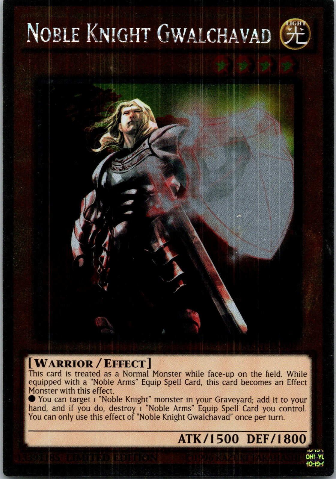 Yugioh Noble Knight Gwalchavad NKRT-EN007 Limited Edition Platinum Rare NM