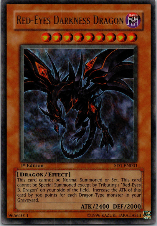Yugioh Red-Eyes Darkness Dragon SD1-EN001 1st Edition Ultra Rare NM