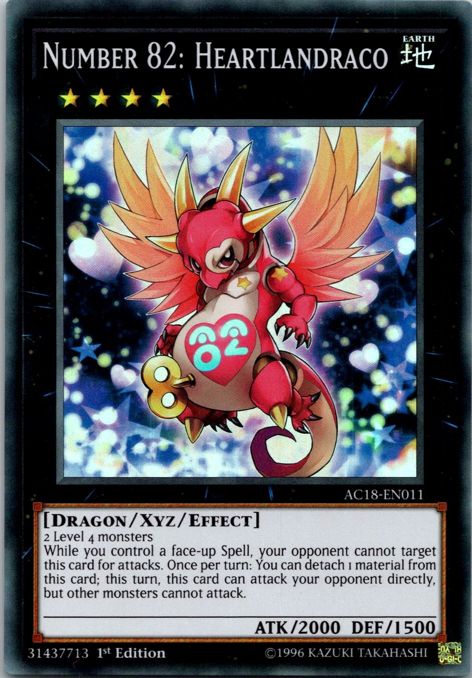Yugioh Number 82: Heartlandraco AC18-EN011 1st Edition Super Rare NM