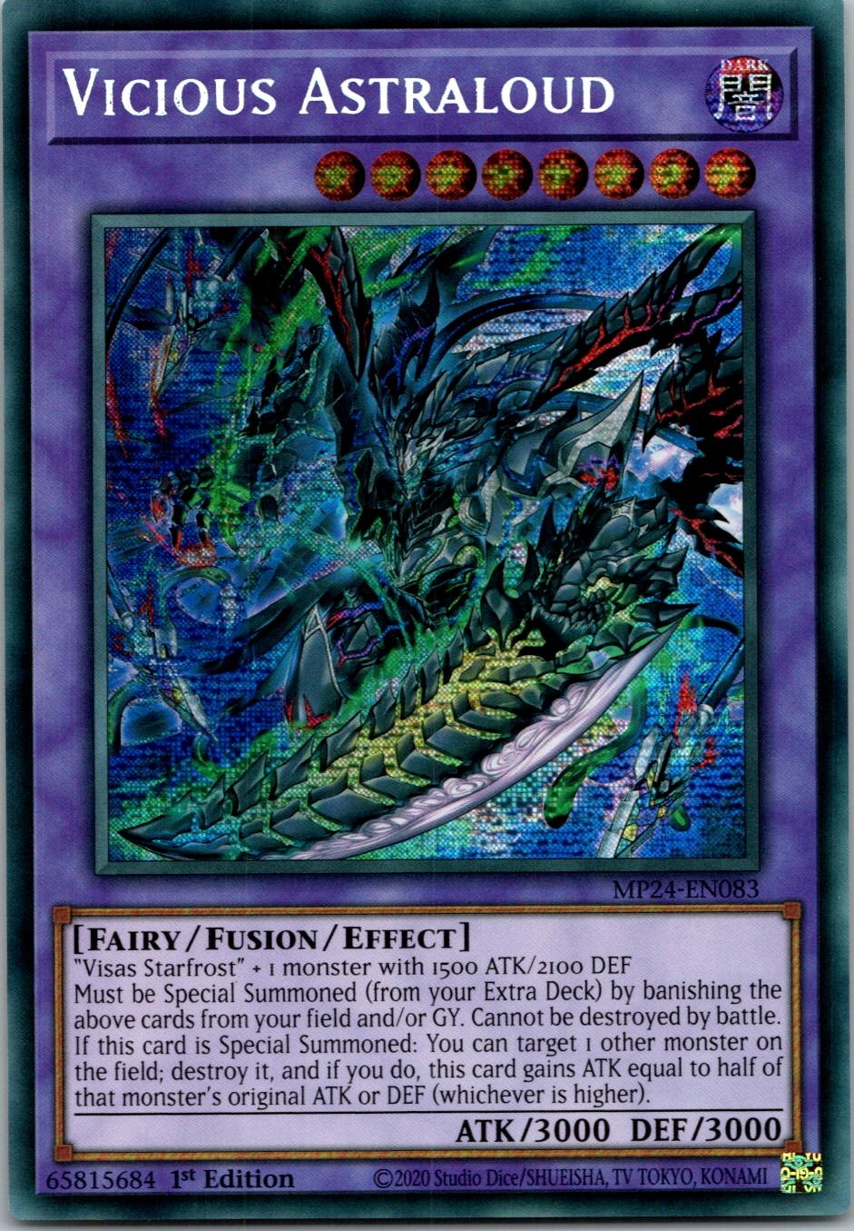 Yugioh Vicious Astraloud MP24-EN083 1st Edition Prismatic Secret Rare NM