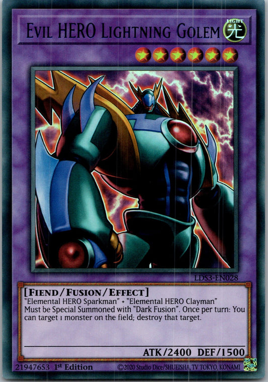 Yugioh Evil HERO Lightning Golem (Blue) LDS3-EN028 1st Edition Ultra Rare NM