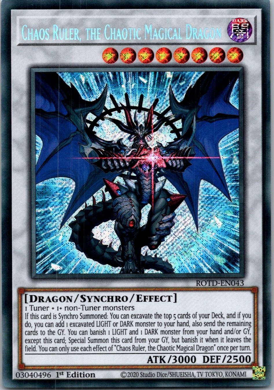 Yugioh Chaos Ruler, the Chaotic Magical Dragon ROTD-EN043 1st Edition Secret NM