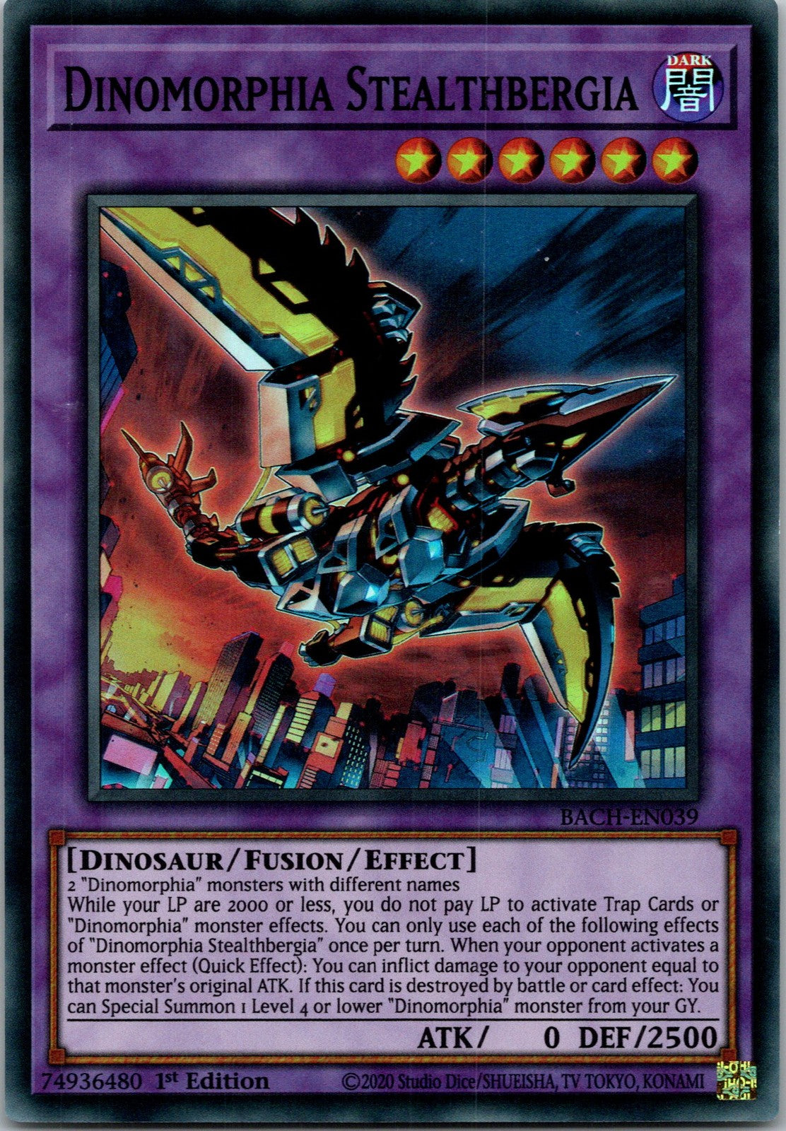 Yugioh Dinomorphia Stealthbergia BACH-EN039 1st Edition Super Rare NM