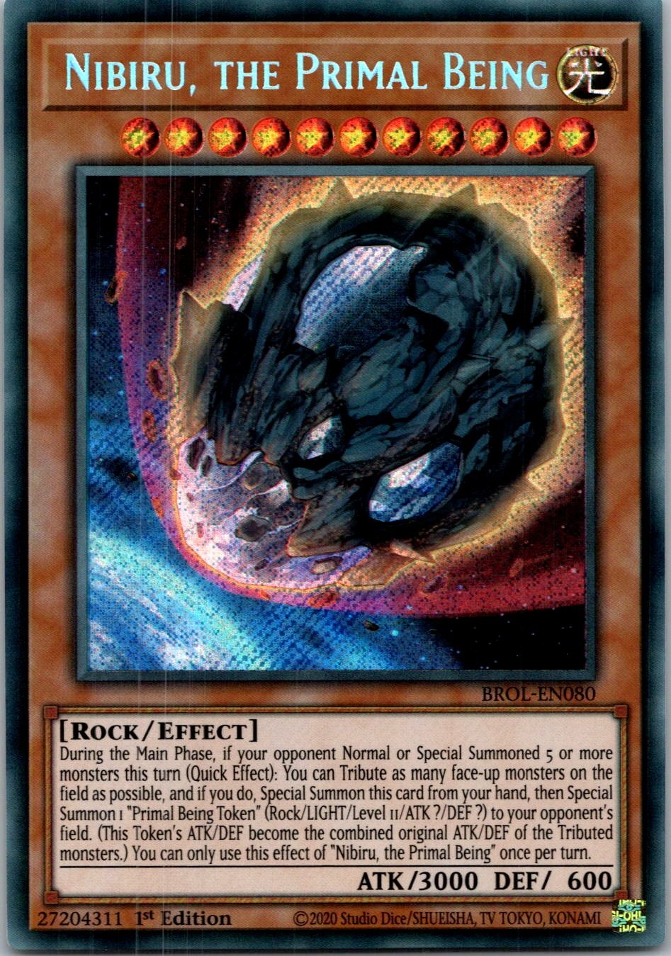 Yugioh Nibiru, the Primal Being BROL-EN080 1st Edition Secret Rare NM
