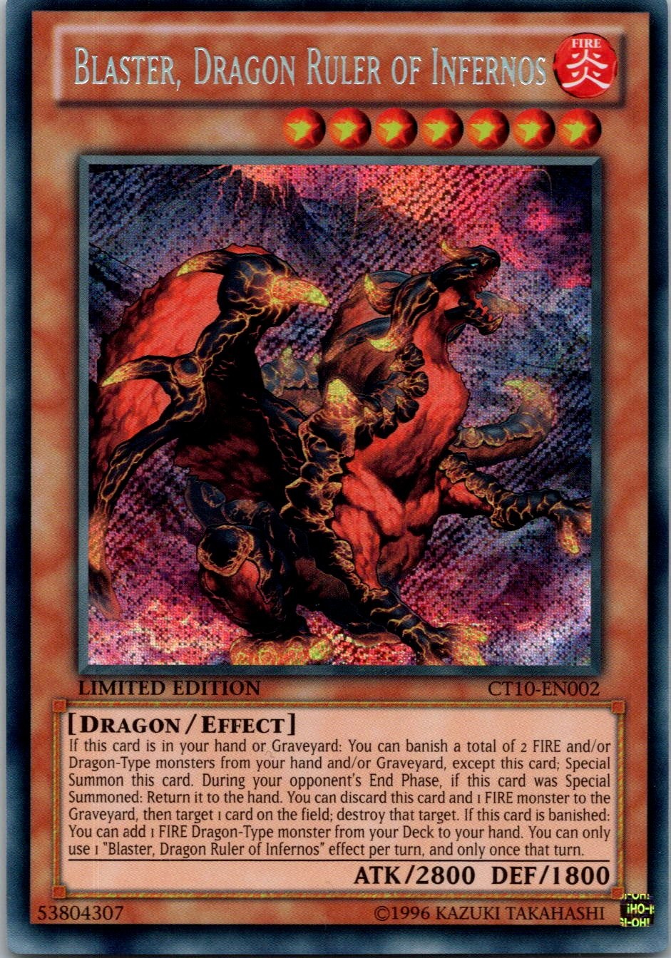 Yugioh Blaster, Dragon Ruler of Infernos CT10-EN002 Limited Edition Secret NM
