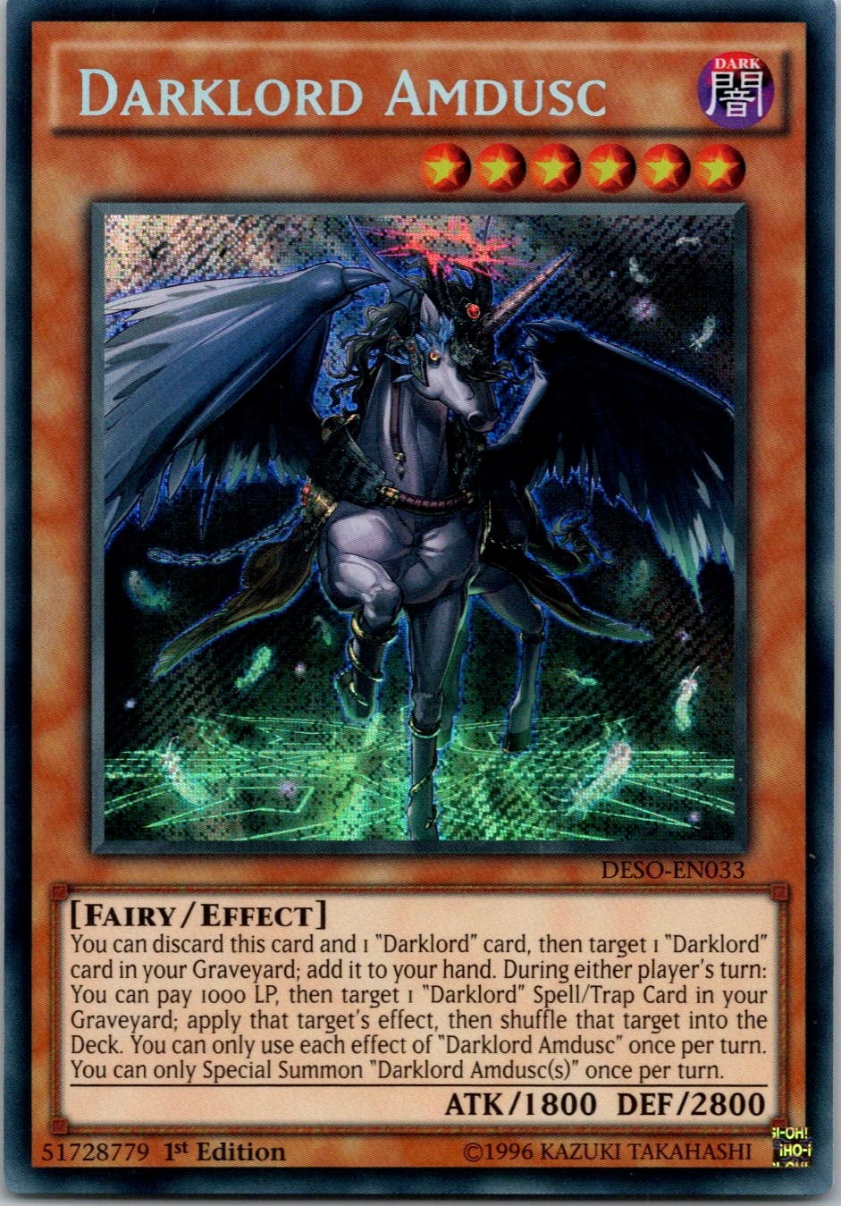 Yugioh Darklord Amdusc DESO-EN033 1st Edition Secret Rare NM