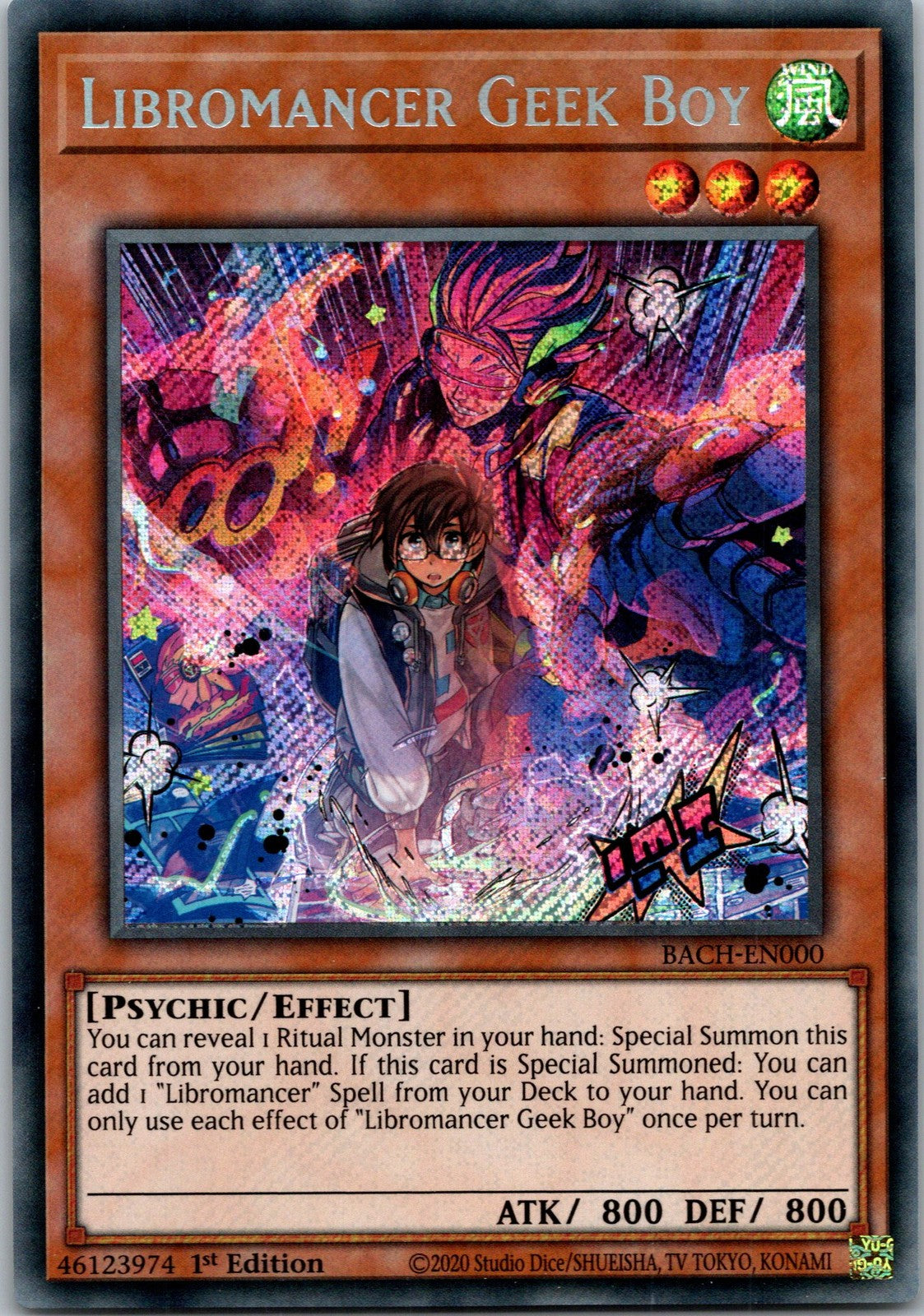 Yugioh Libromancer Geek Boy BACH-EN000 1st Edition Secret Rare NM