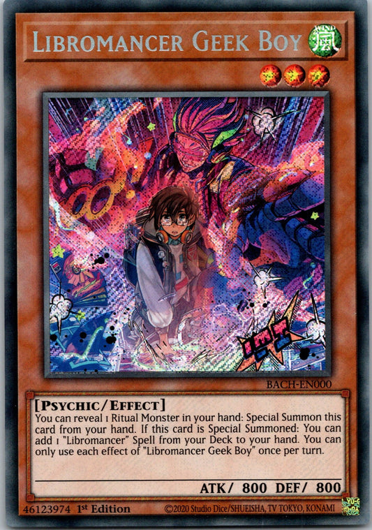 Yugioh Libromancer Geek Boy BACH-EN000 1st Edition Secret Rare NM