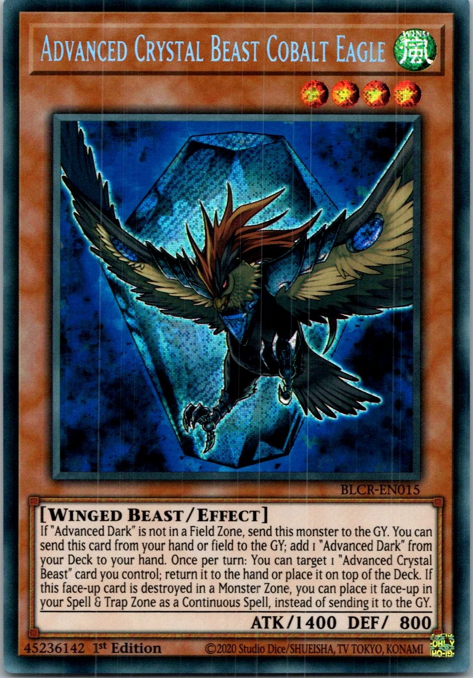 Yugioh Advanced Crystal Beast Cobalt Eagle BLCR-EN015 1st Edition Secret Rare NM