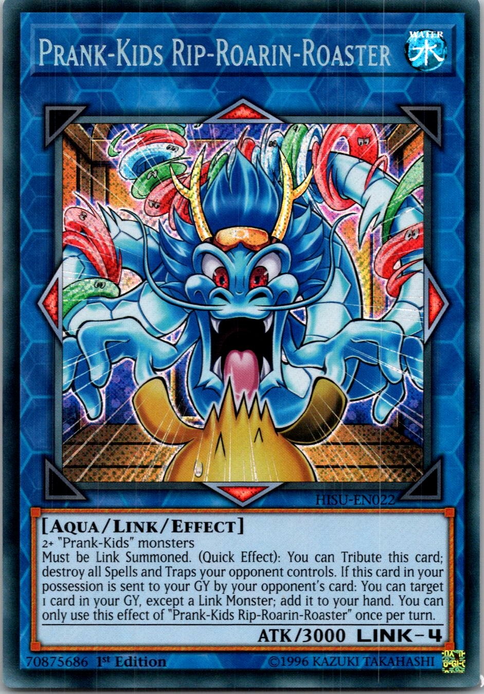 Yugioh Prank-Kids Rip-Roarin-Roaster HISU-EN022 1st Edition Secret Rare NM
