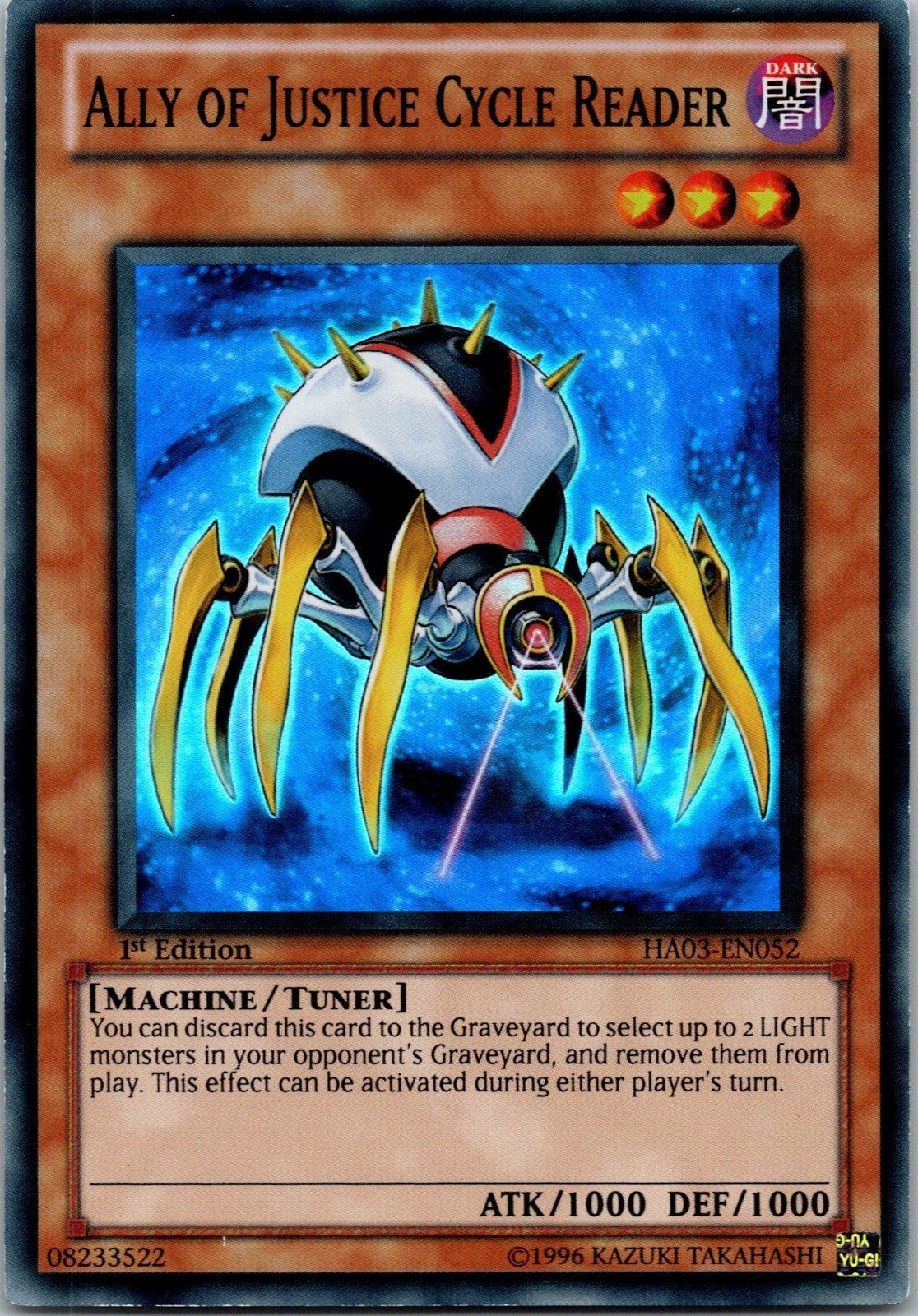 Yugioh Ally of Justice Cycle Reader HA03-EN052 1st Edition Super Rare NM