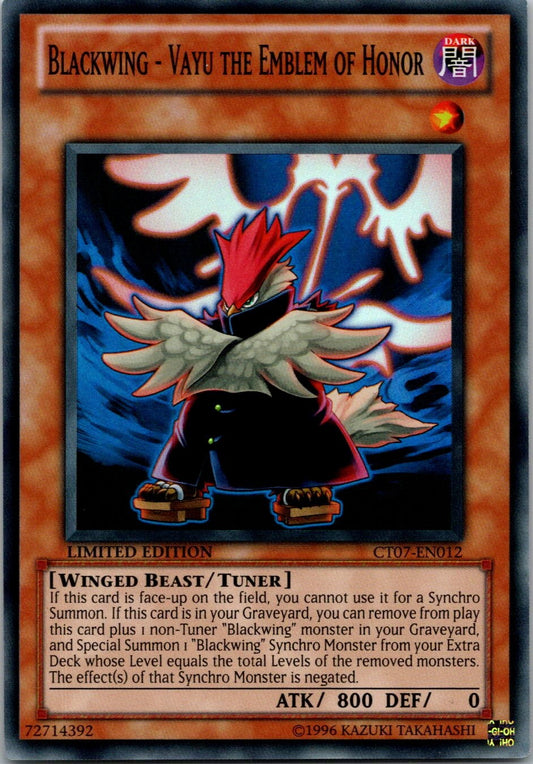 Yugioh Blackwing - Vayu the Emblem of Honor CT07-EN012 Limited Edition Super NM