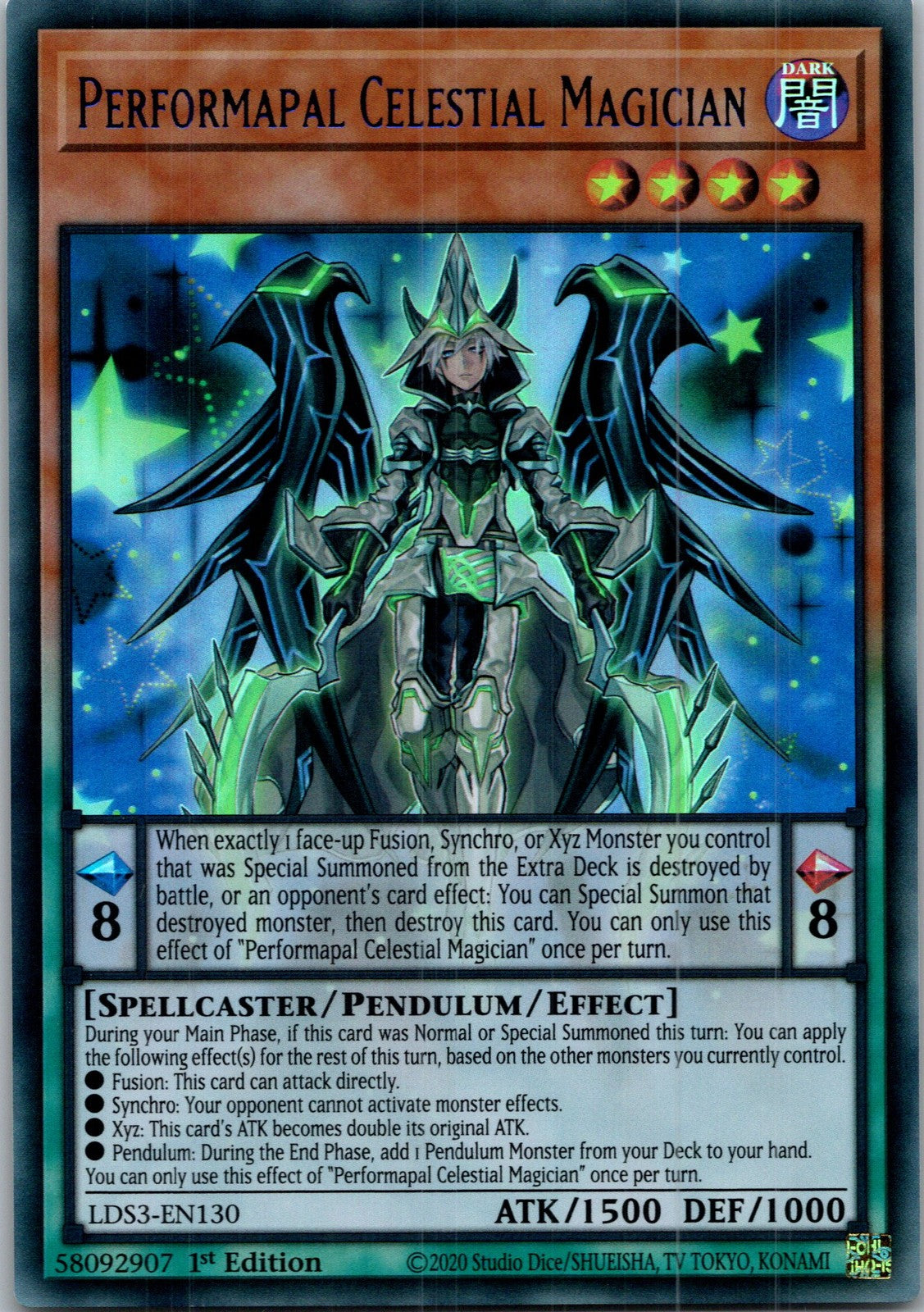 Yugioh Performapal Celestial Magician (Blue) LDS3-EN130 1st Edition Ultra Rare N