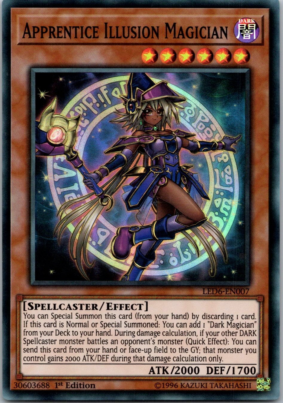 Yugioh Apprentice Illusion Magician LED6-EN007 1st Edition Super Rare NM