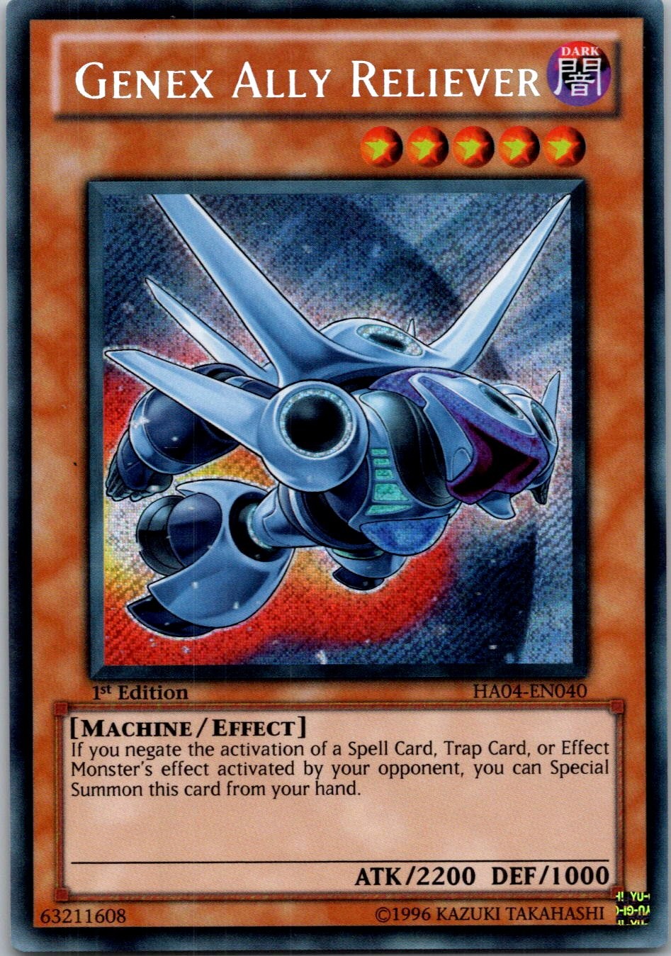 Yugioh Genex Ally Reliever HA04-EN040 1st Edition Secret Rare NM
