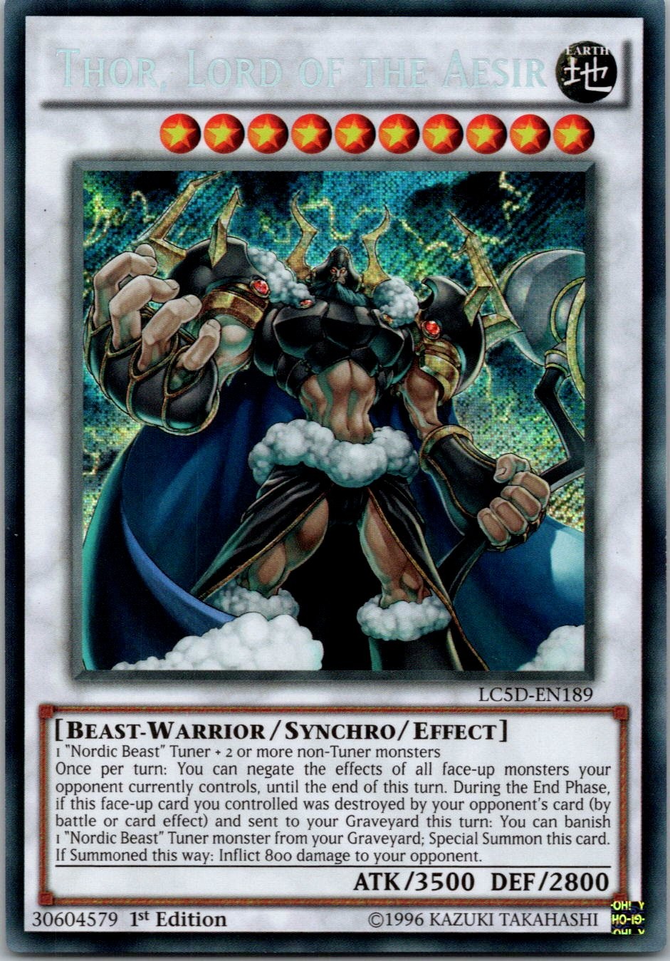 Yugioh Thor, Lord of the Aesir LC5D-EN189 1st Edition Secret Rare NM
