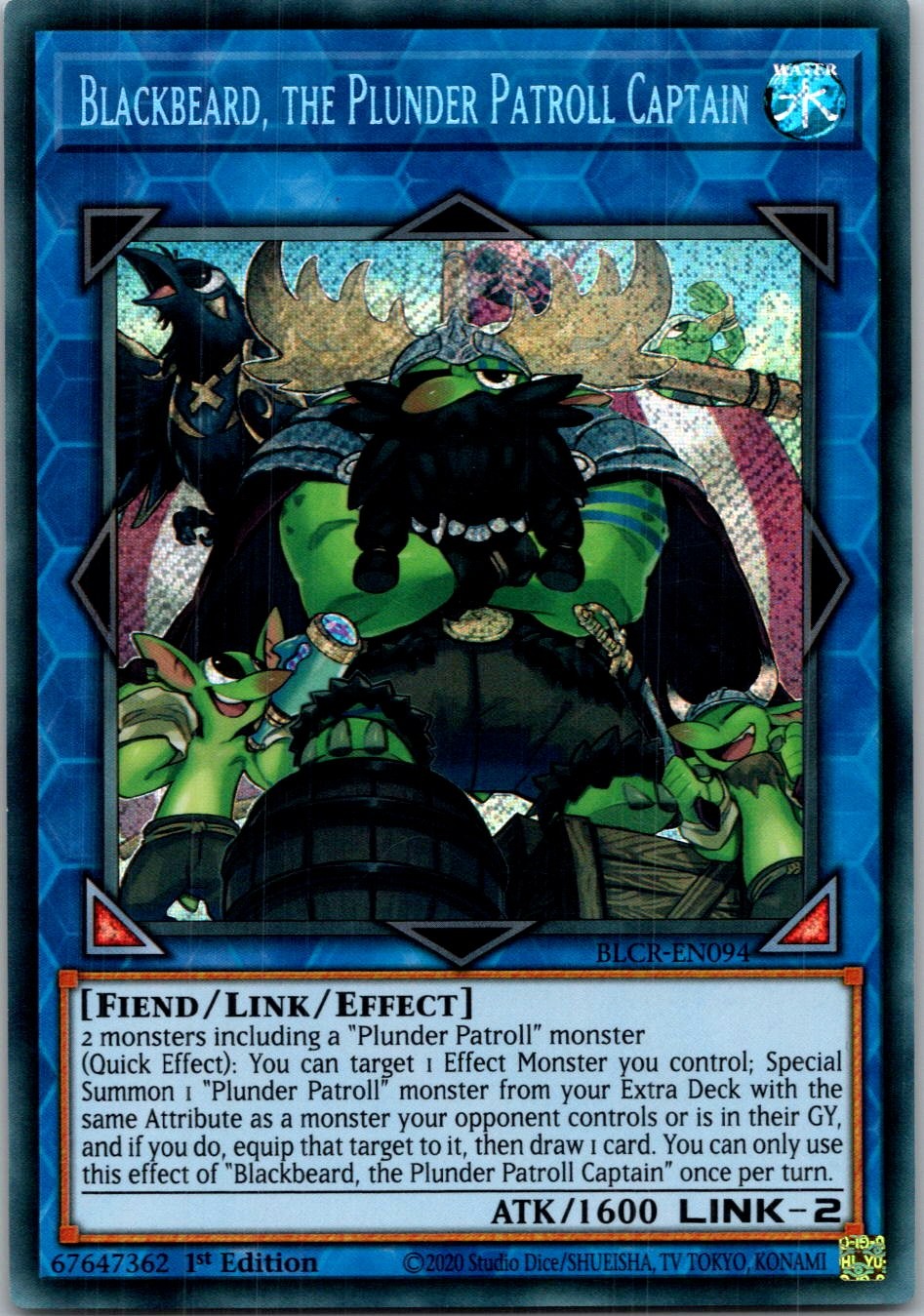 Yugioh Blackbeard, the Plunder Patroll Captain BLCR-EN094 1st Edition Secret NM