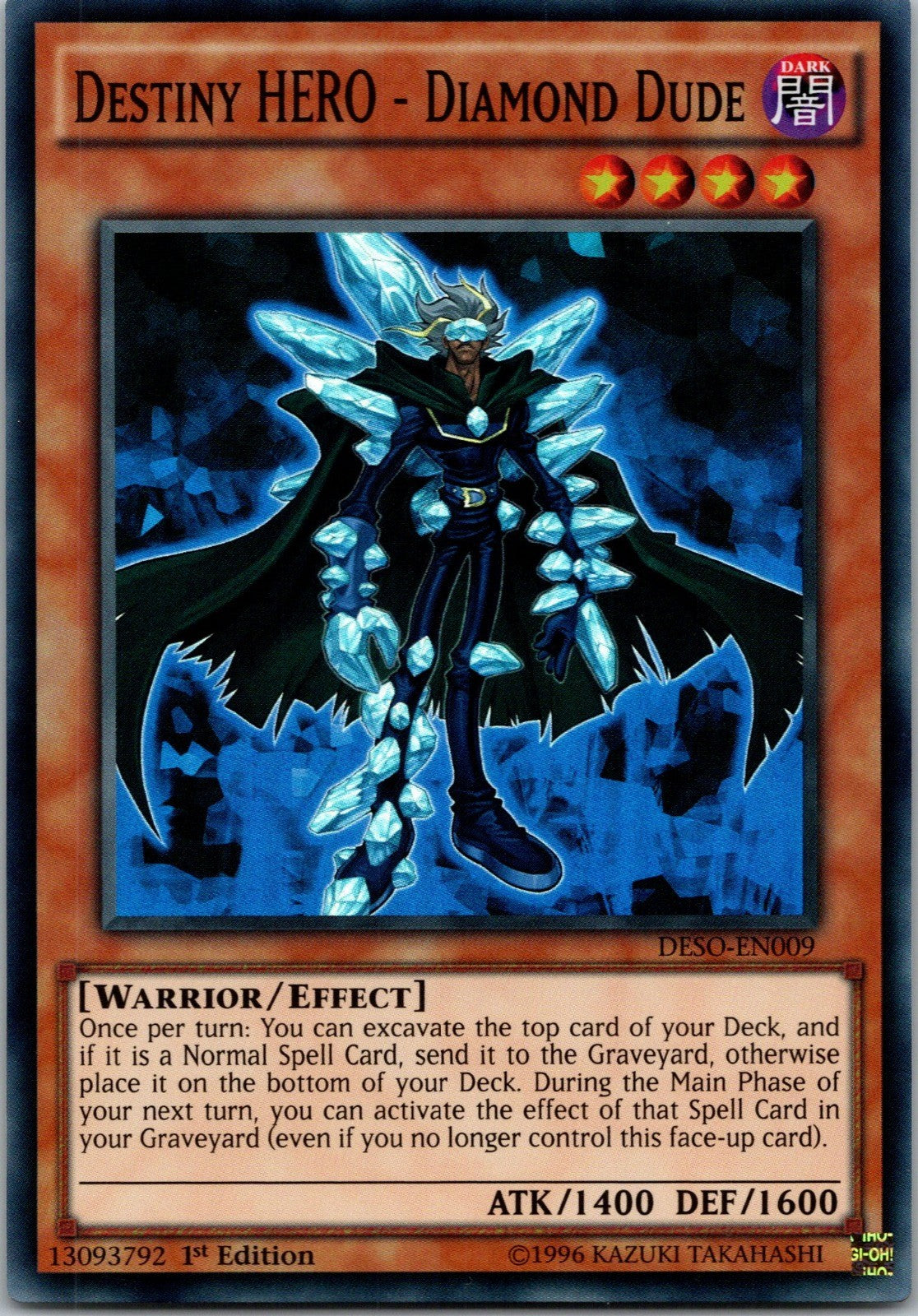 Yugioh Destiny HERO - Diamond Dude DESO-EN009 1st Edition Super Rare NM