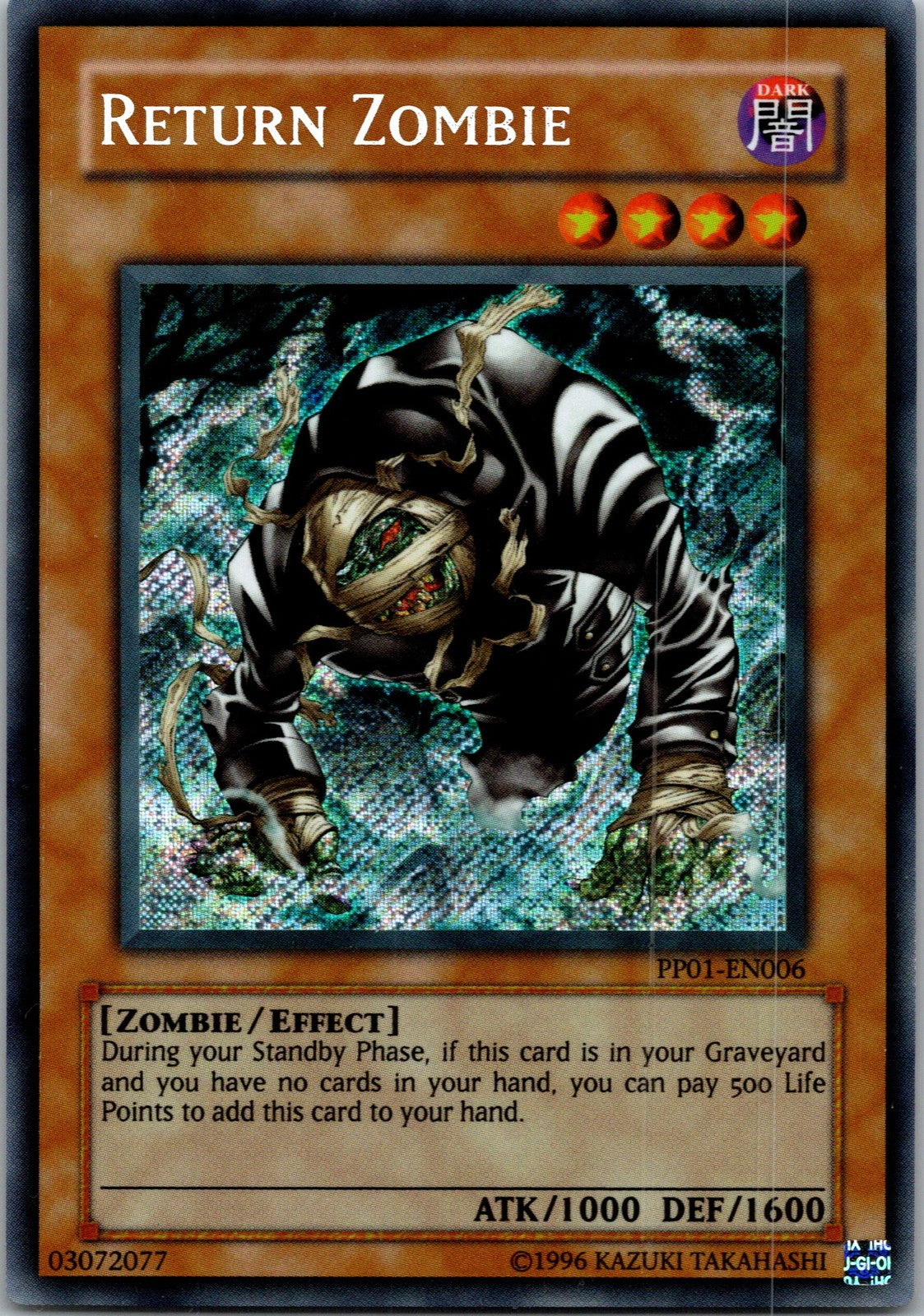 Yugioh Return Zombie PP01-EN006 Secret Rare NM