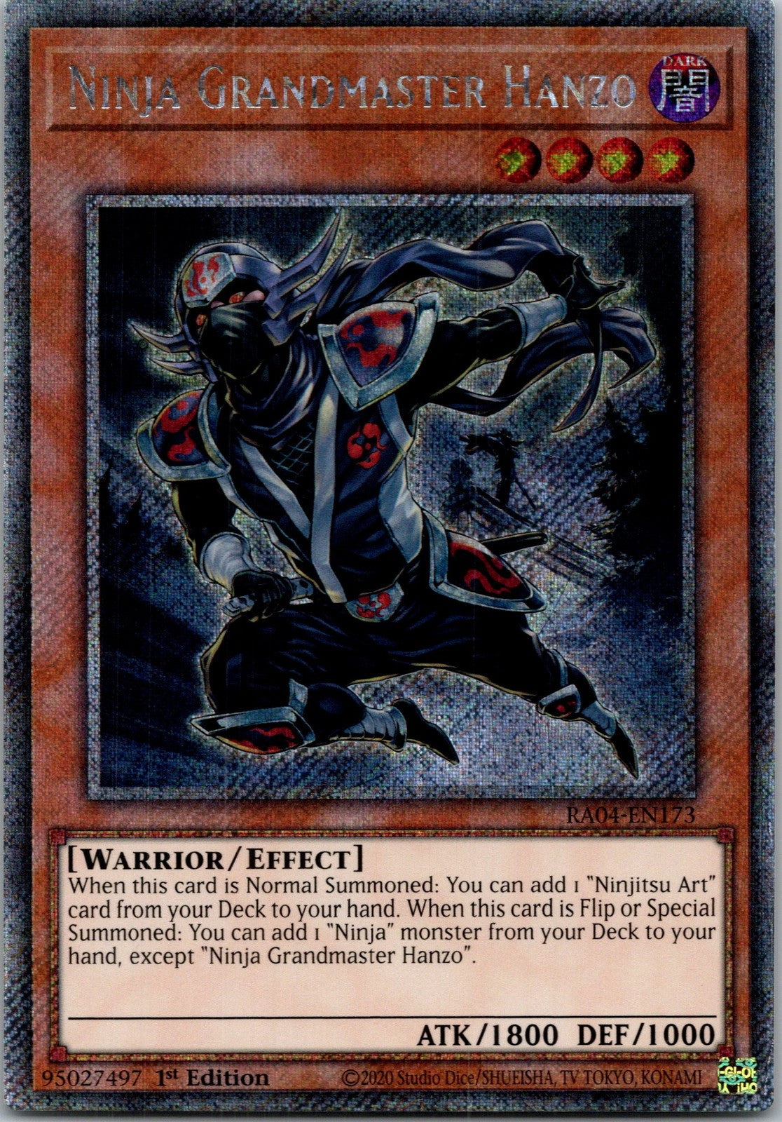 Yugioh Ninja Grandmaster Hanzo RA04-EN173 1st Edition Platinum Secret Rare NM