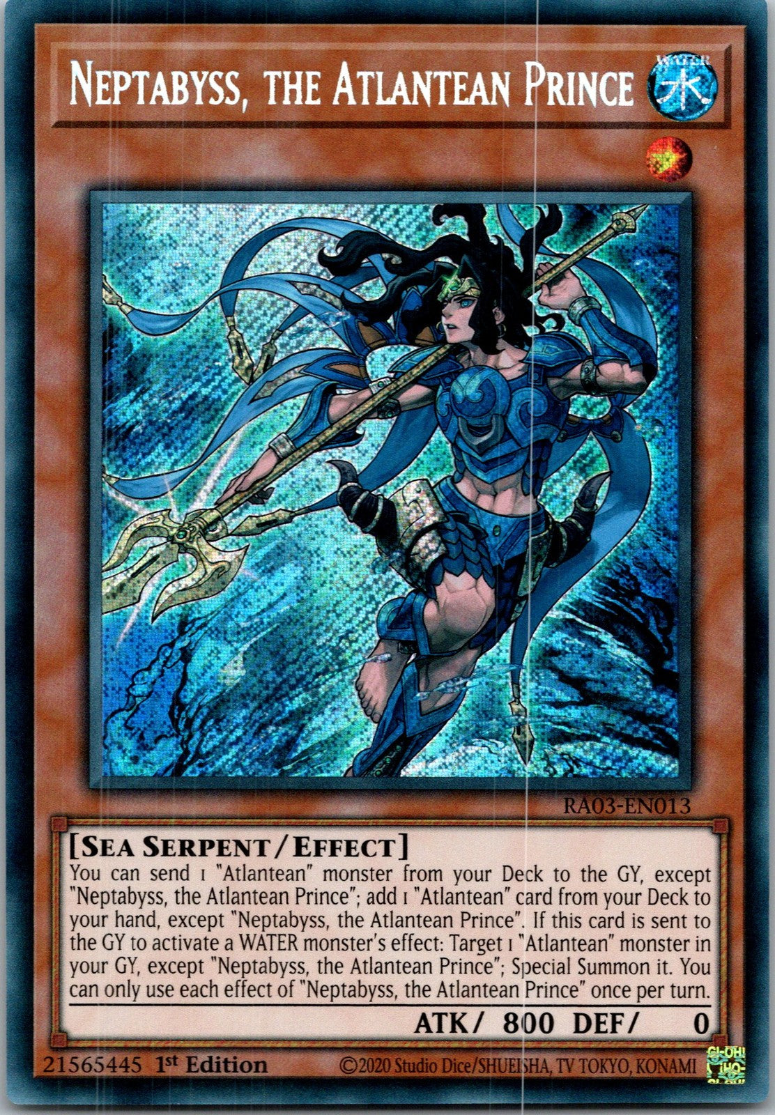 Yugioh Neptabyss, the Atlantean Prince RA03-EN013 1st Edition Secret Rare NM