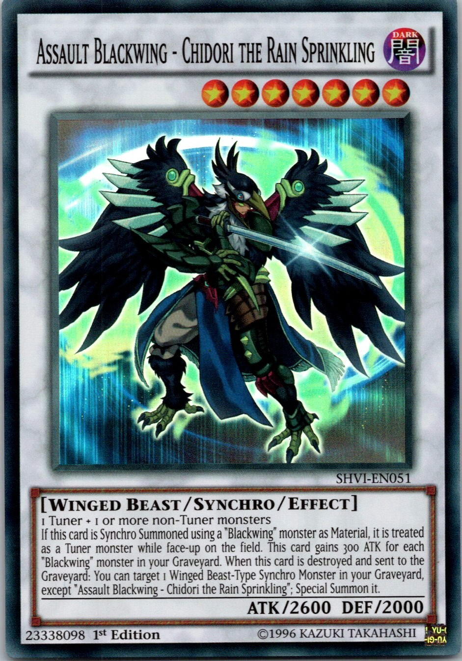 Yugioh Assault Blackwing - Chidori the Rain Sprinkling SHVI-EN051 1st Super NM