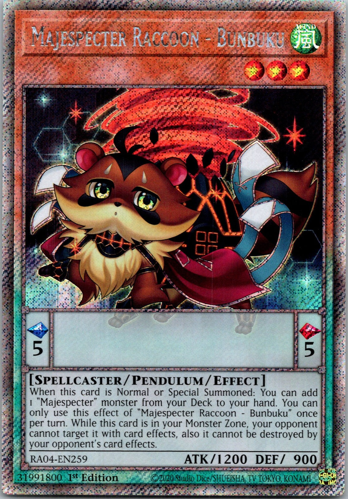 Yugioh Majespecter Raccoon - Bunbuku RA04-EN259 1st Edition Platinum Secret NM