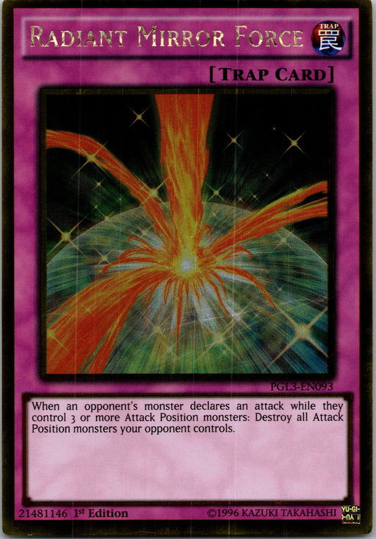 Yugioh Radiant Mirror Force PGL3-EN093 1st Edition Gold Rare NM