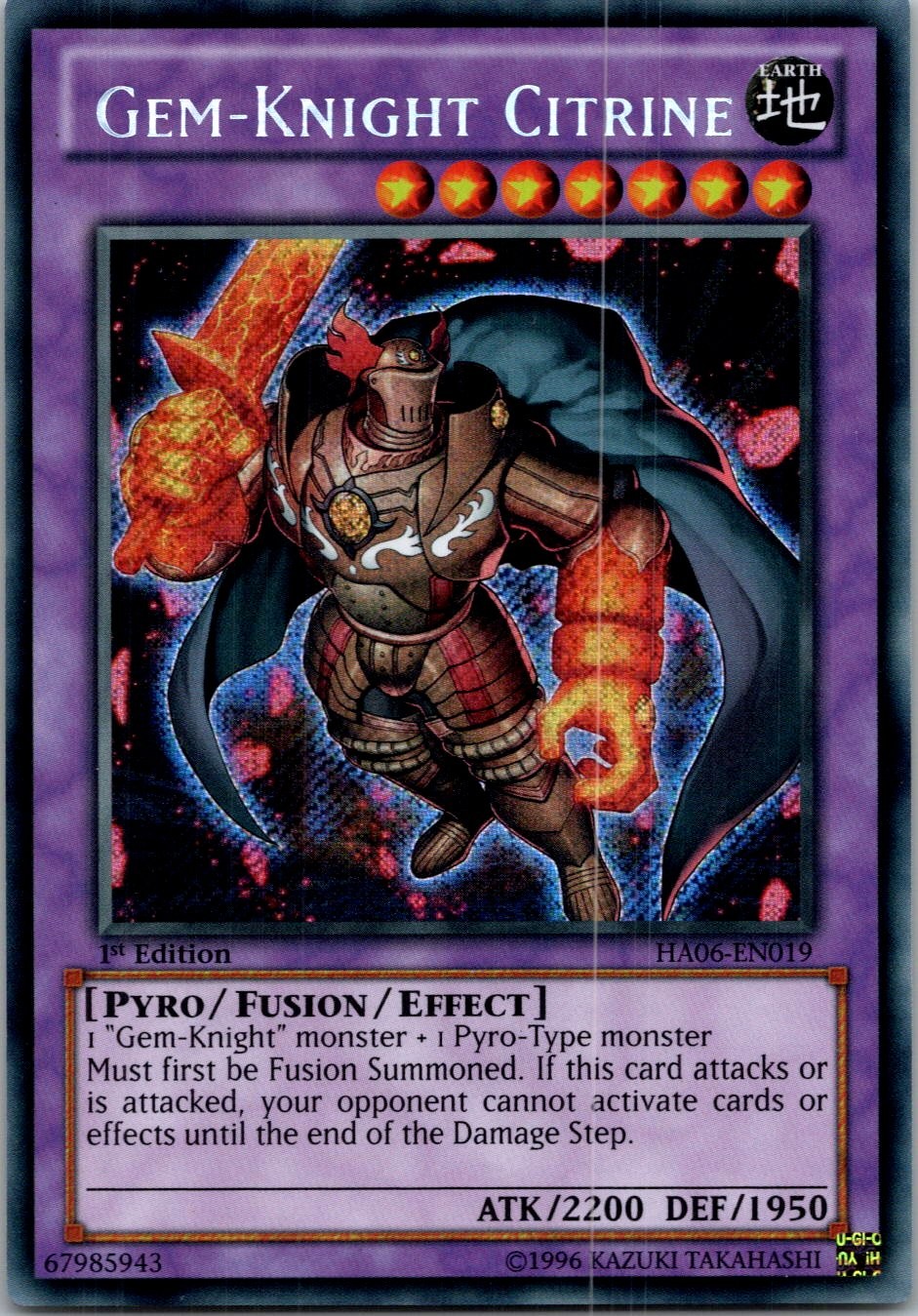 Yugioh Gem-Knight Citrine HA06-EN019 1st Edition Secret Rare NM
