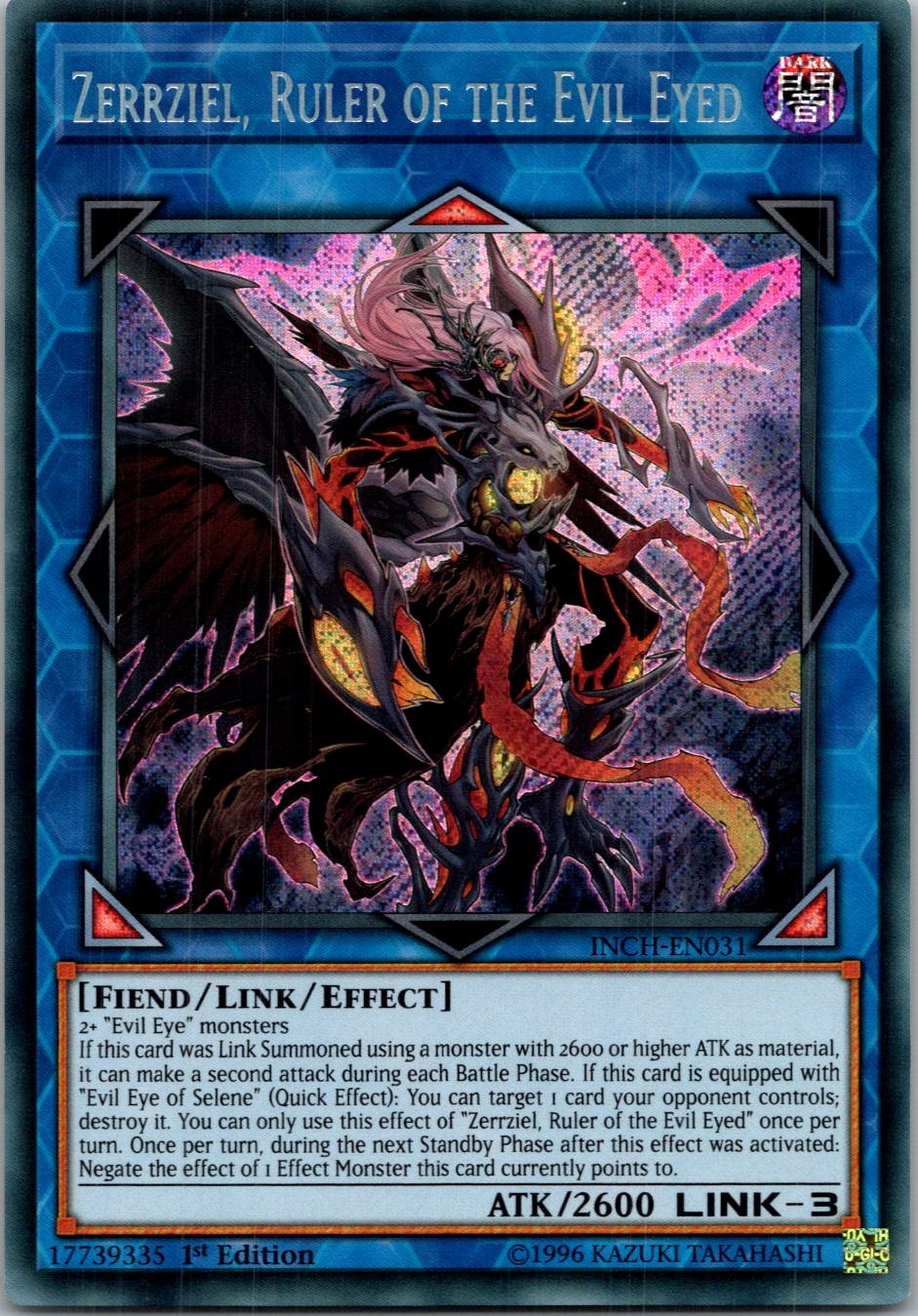 Yugioh Zerrziel, Ruler of the Evil Eyed INCH-EN031 1st Edition Secret Rare NM