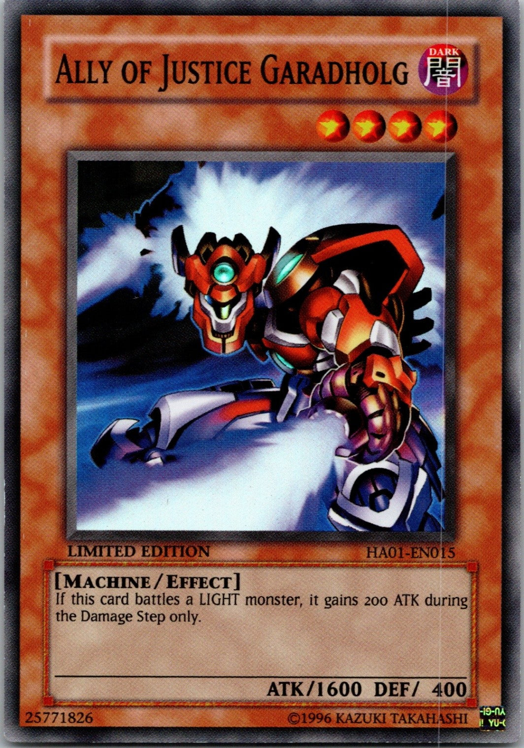 Yugioh Ally of Justice Garadholg HA01-EN015 Limited Edition Super Rare NM