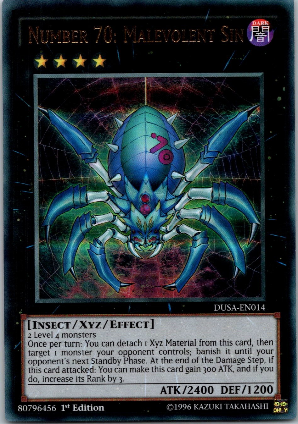 Yugioh Number 70: Malevolent Sin DUSA-EN014 1st Edition Ultra Rare NM