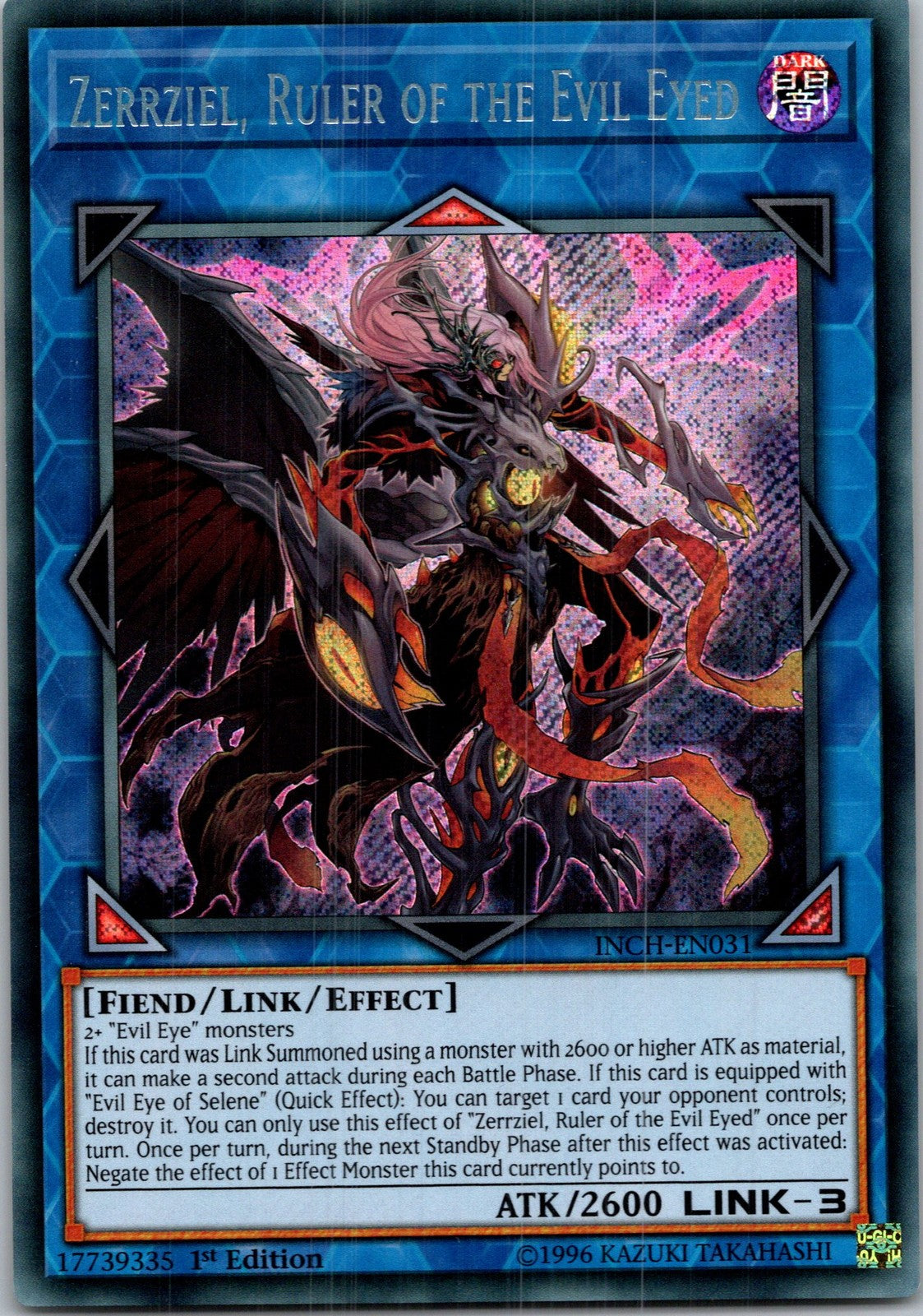 Yugioh Zerrziel, Ruler of the Evil Eyed INCH-EN031 1st Edition Secret Rare NM
