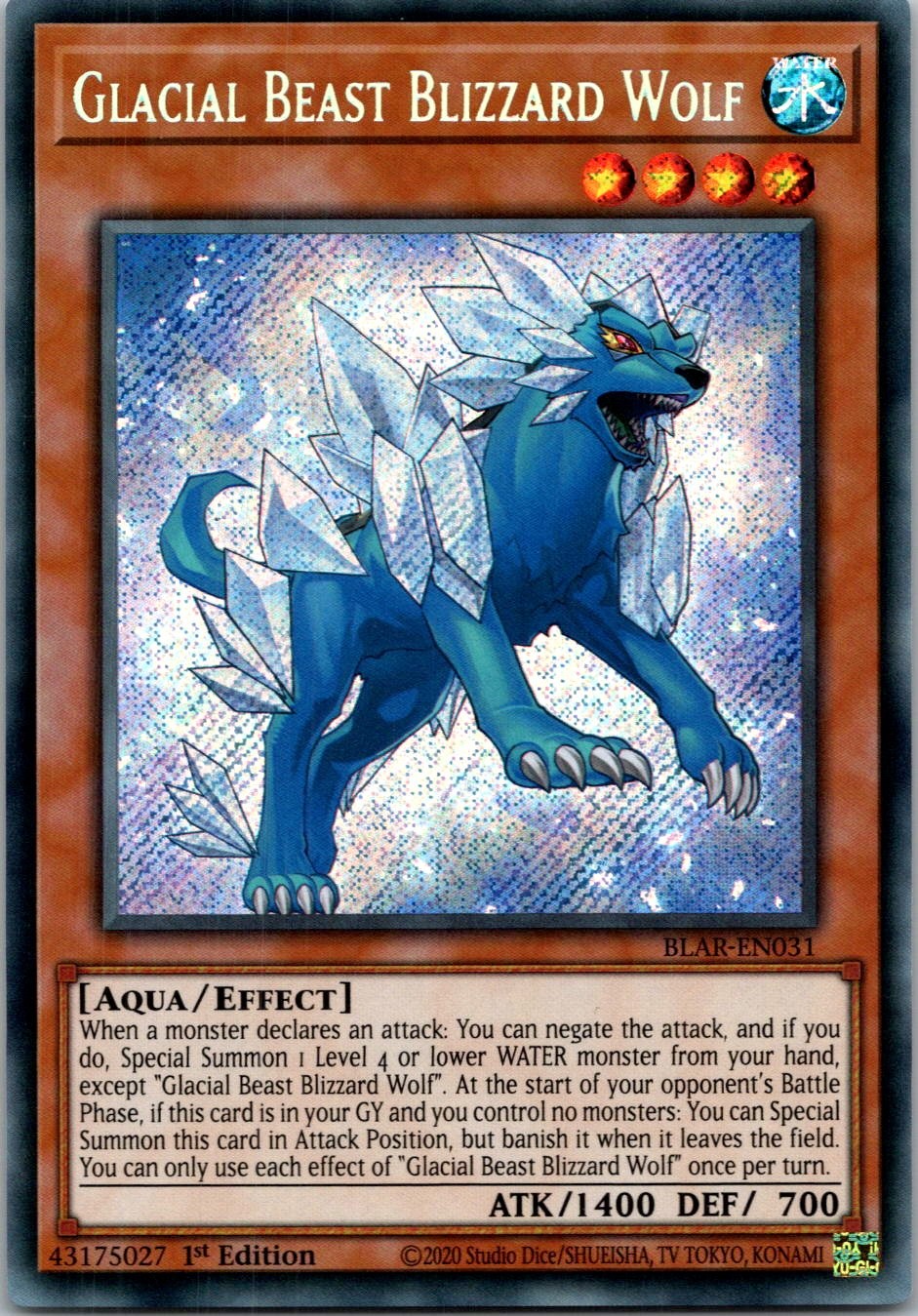 Yugioh Glacial Beast Blizzard Wolf BLAR-EN031 1st Edition Secret Rare NM