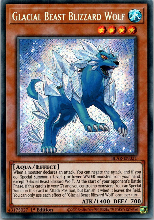 Yugioh Glacial Beast Blizzard Wolf BLAR-EN031 1st Edition Secret Rare NM