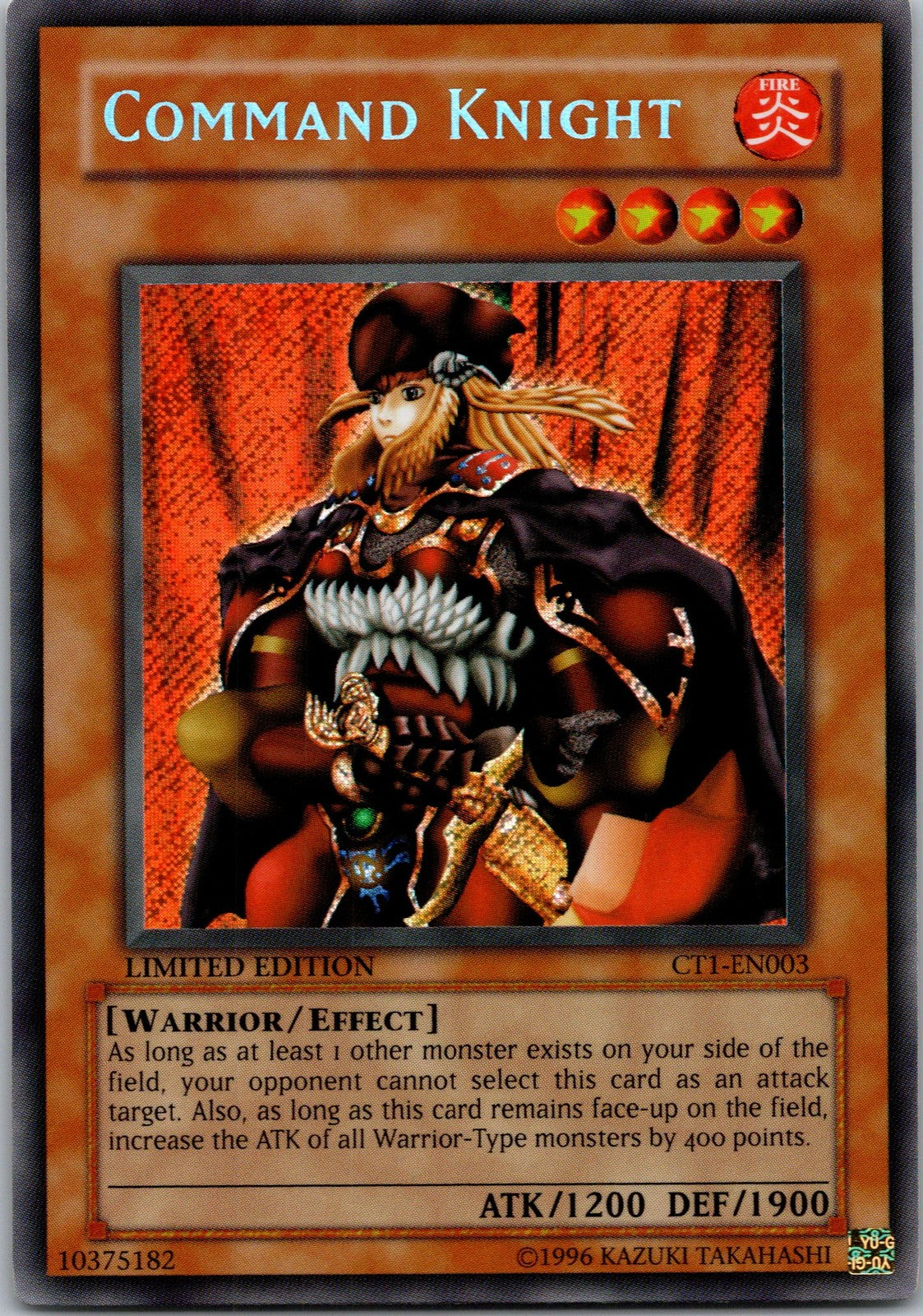 Yugioh Command Knight CT1-EN003 Limited Edition Secret Rare NM