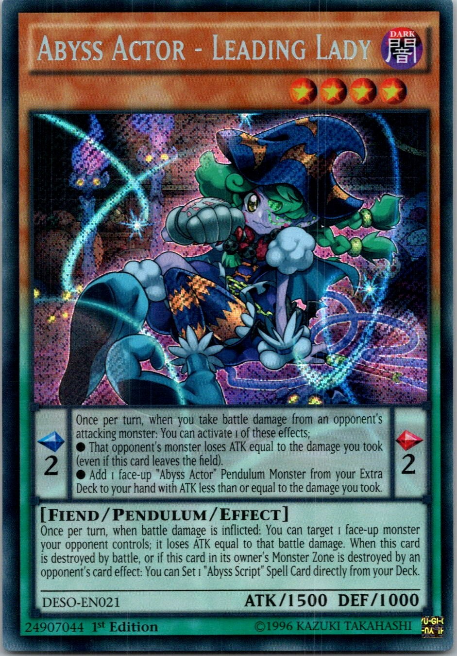 Yugioh Abyss Actor - Leading Lady DESO-EN021 1st Edition Secret Rare NM