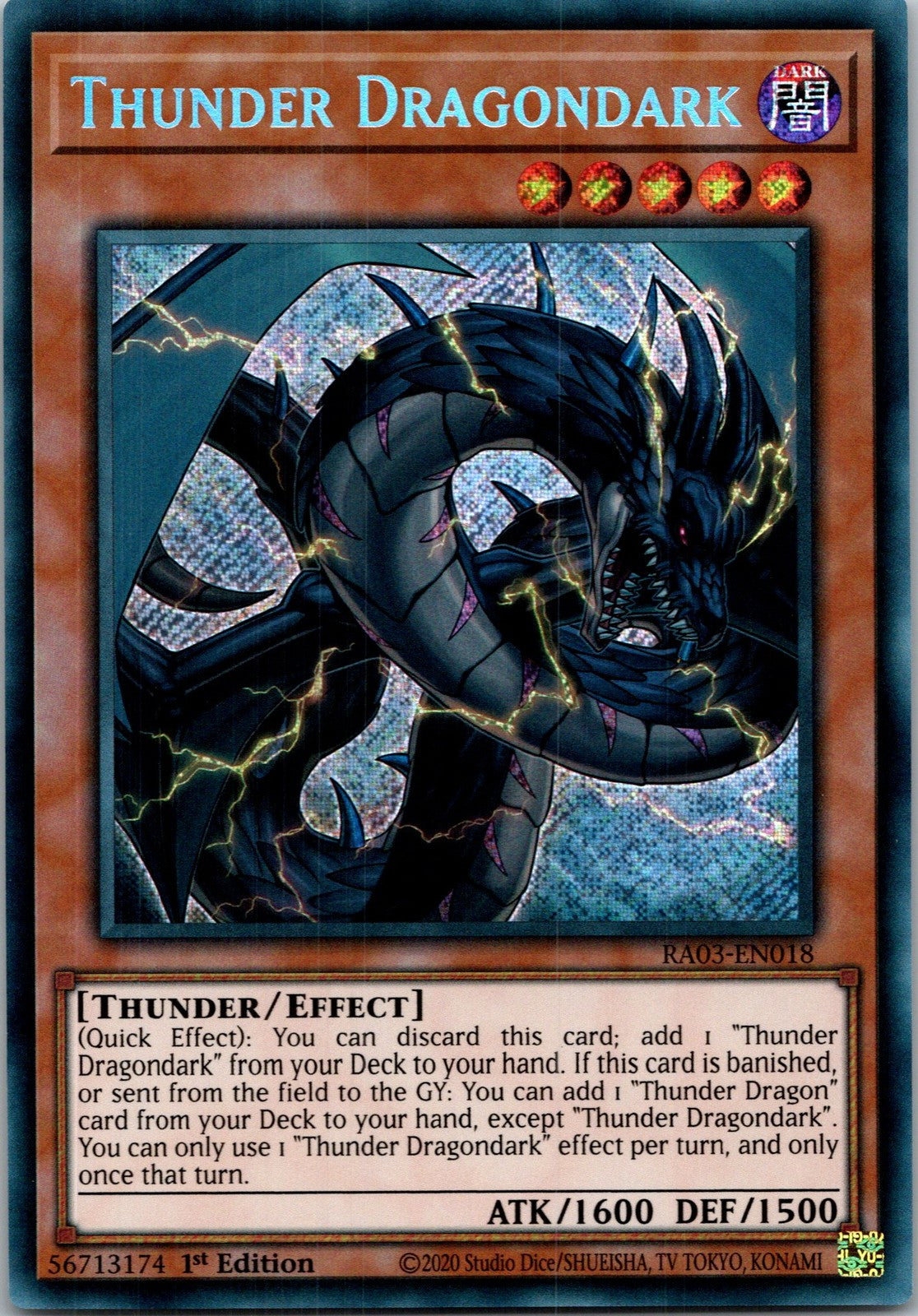 Yugioh Thunder Dragondark (Secret Rare) RA03-EN018 1st Edition Secret Rare NM