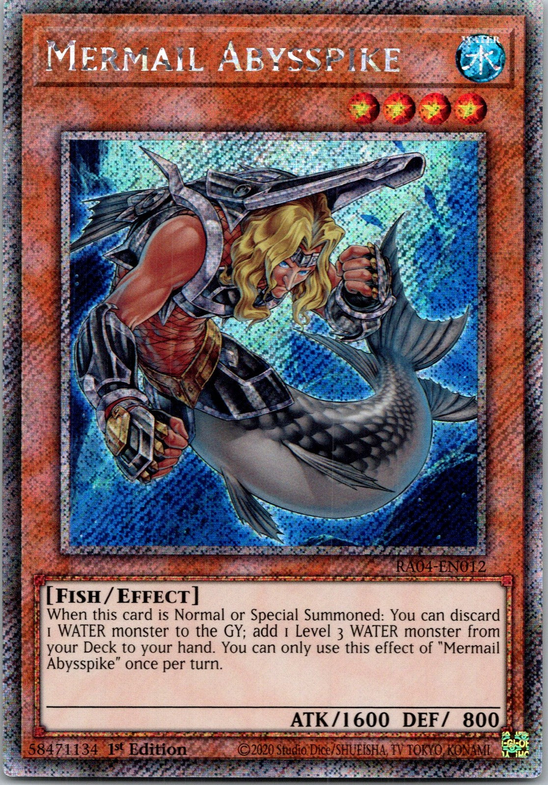 Yugioh Mermail Abysspike RA04-EN012 1st Edition Platinum Secret Rare NM