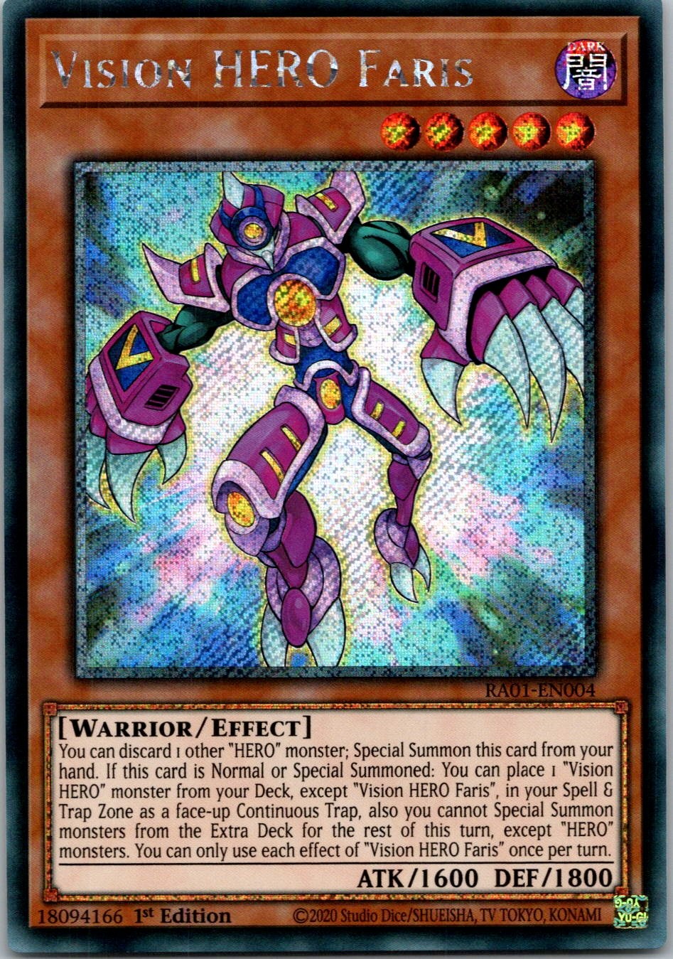 Yugioh Vision HERO Faris RA01-EN004 1st Edition Super Rare NM