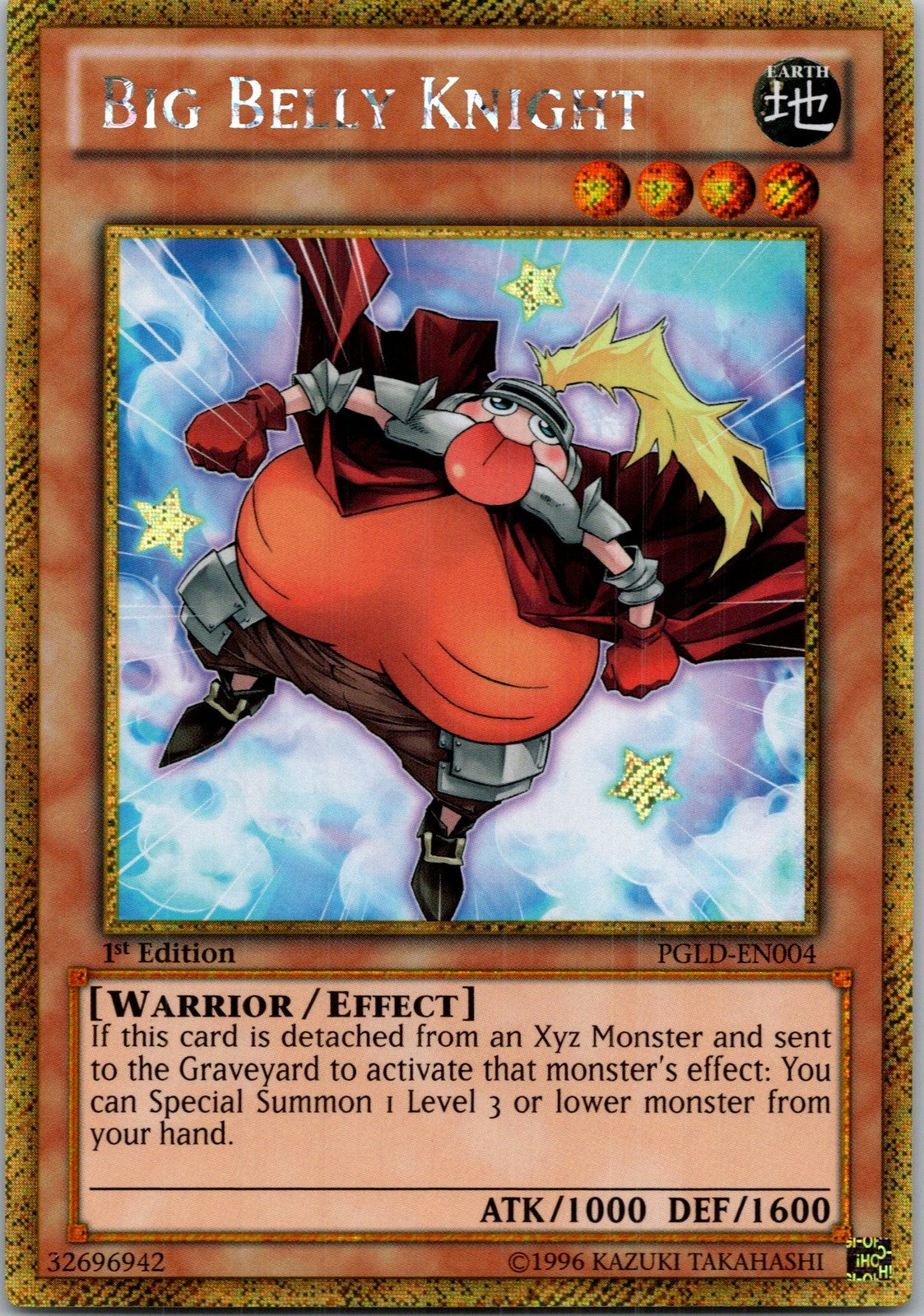 Yugioh Big Belly Knight PGLD-EN004 1st Edition Gold Secret Rare NM