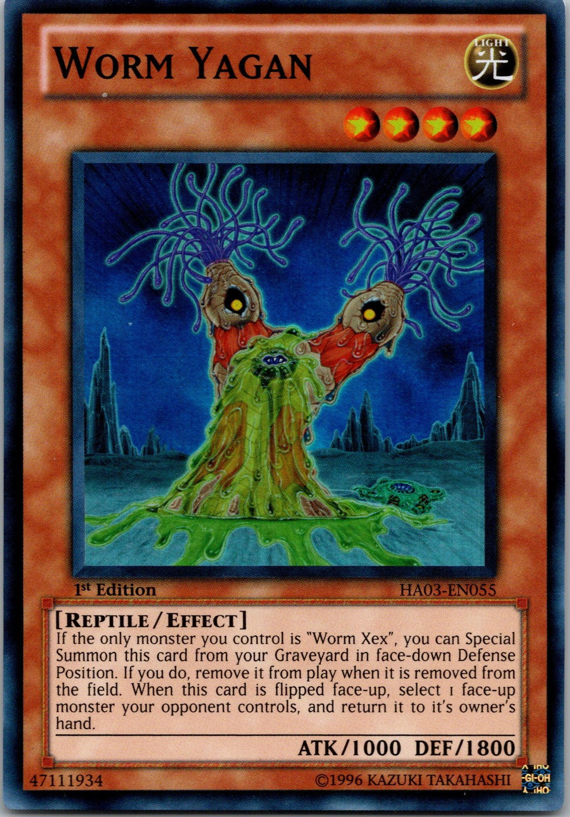 Yugioh Worm Yagan HA03-EN055 1st Edition Super Rare NM