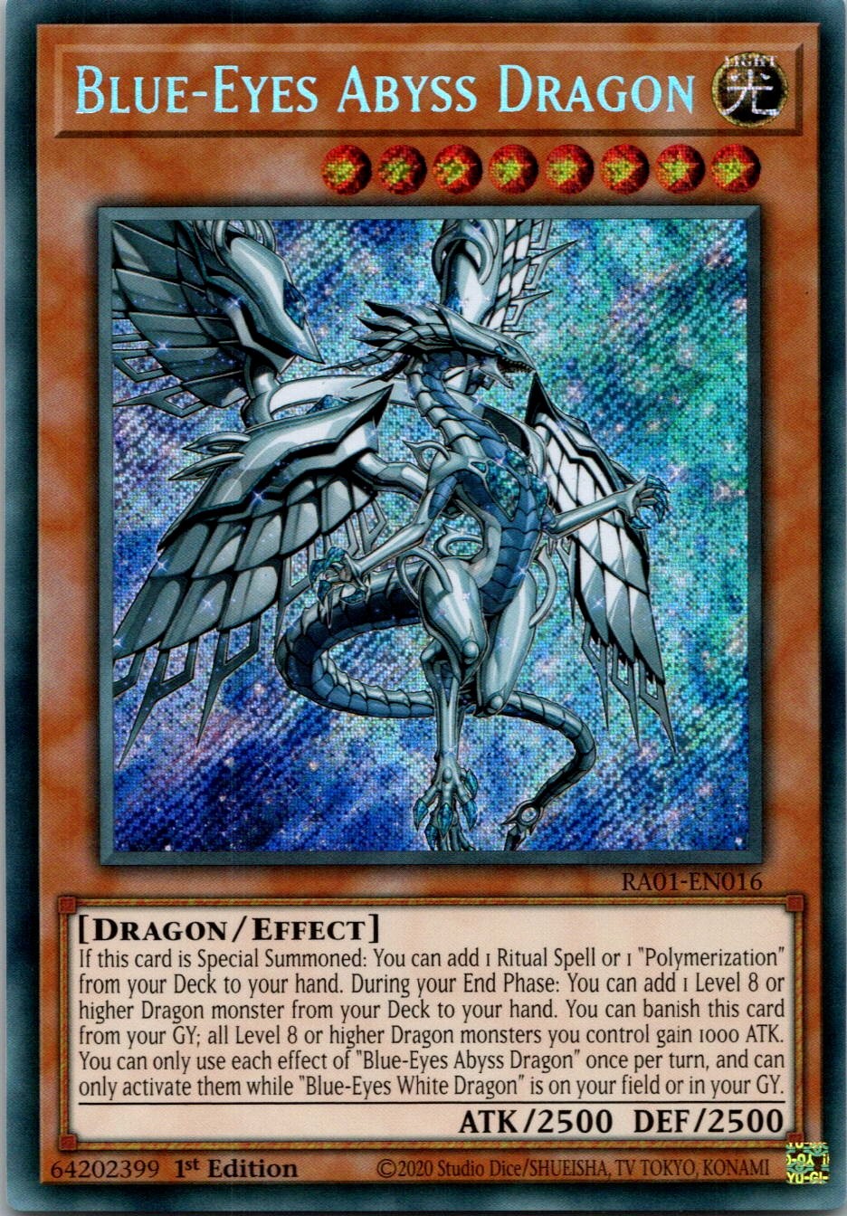 Yugioh Blue-Eyes Abyss Dragon RA01-EN016 1st Edition Secret Rare NM