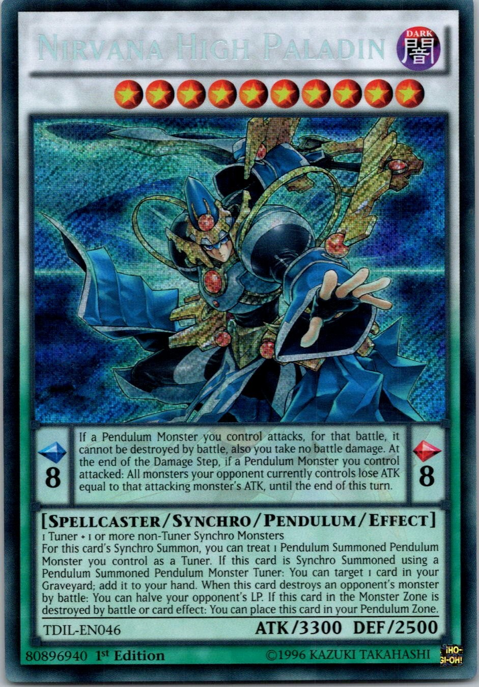 Yugioh Nirvana High Paladin TDIL-EN046 1st Edition Secret Rare NM